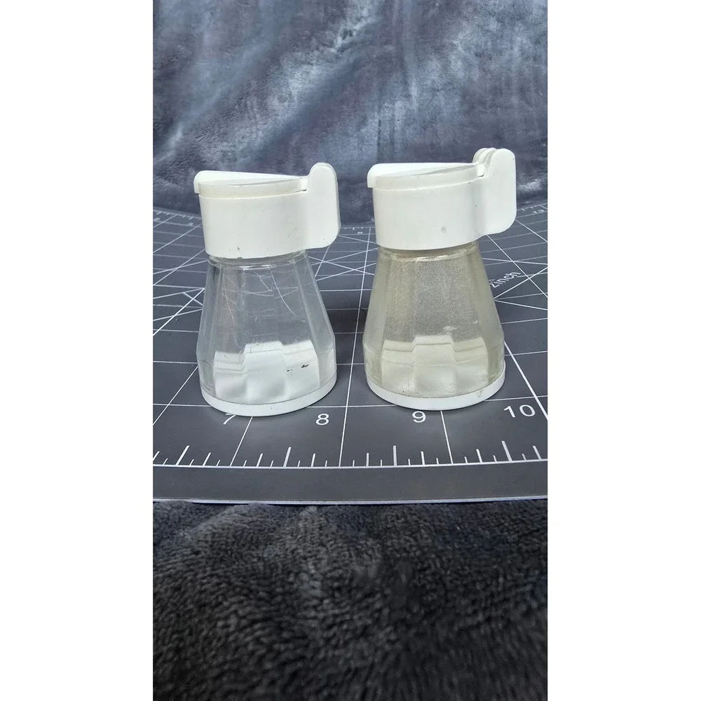 Vintage Thieco Salt and Pepper Shakers White Flip Top Mid Century Modern Plastic